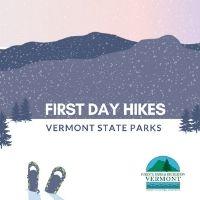 An illustration of a snowshoe in front of snowy mountain shows the state parks logo and the words 