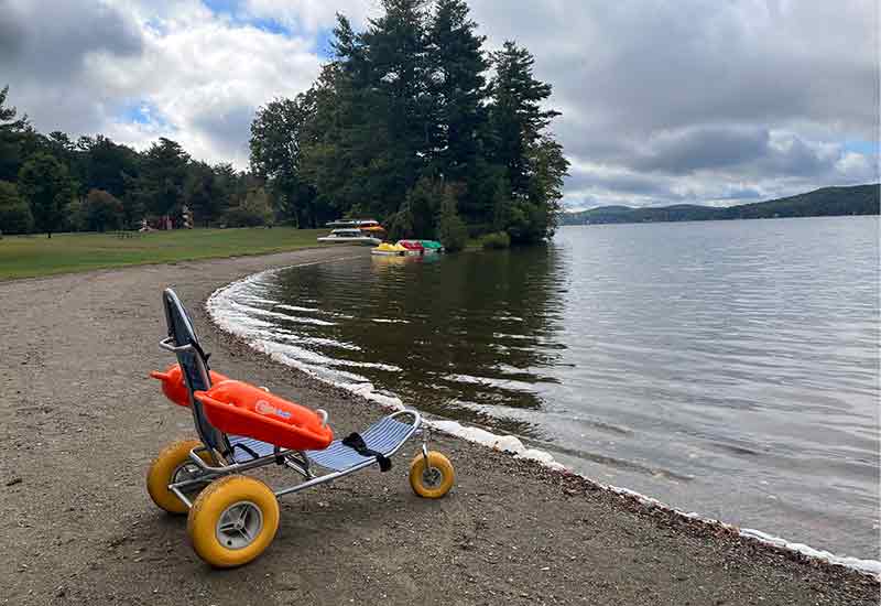 A beach wheelchair at Lake St. Catherine State Park