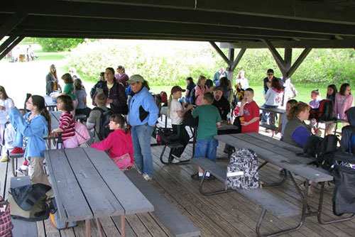 School groups at the picnic pavilion