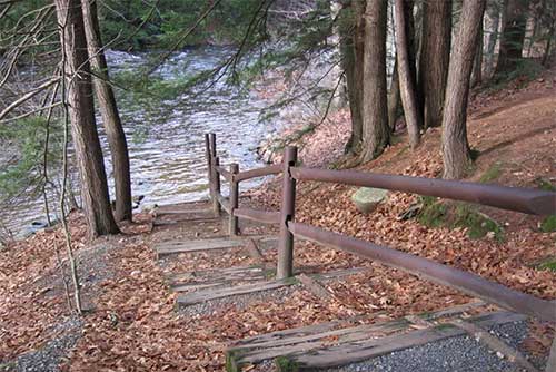 Steps leading to Salmon Hole at Jamaica State Park