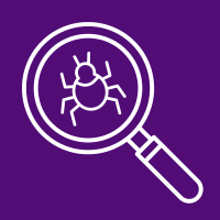 An image of a magnifying glass viewing an insect on a purple background