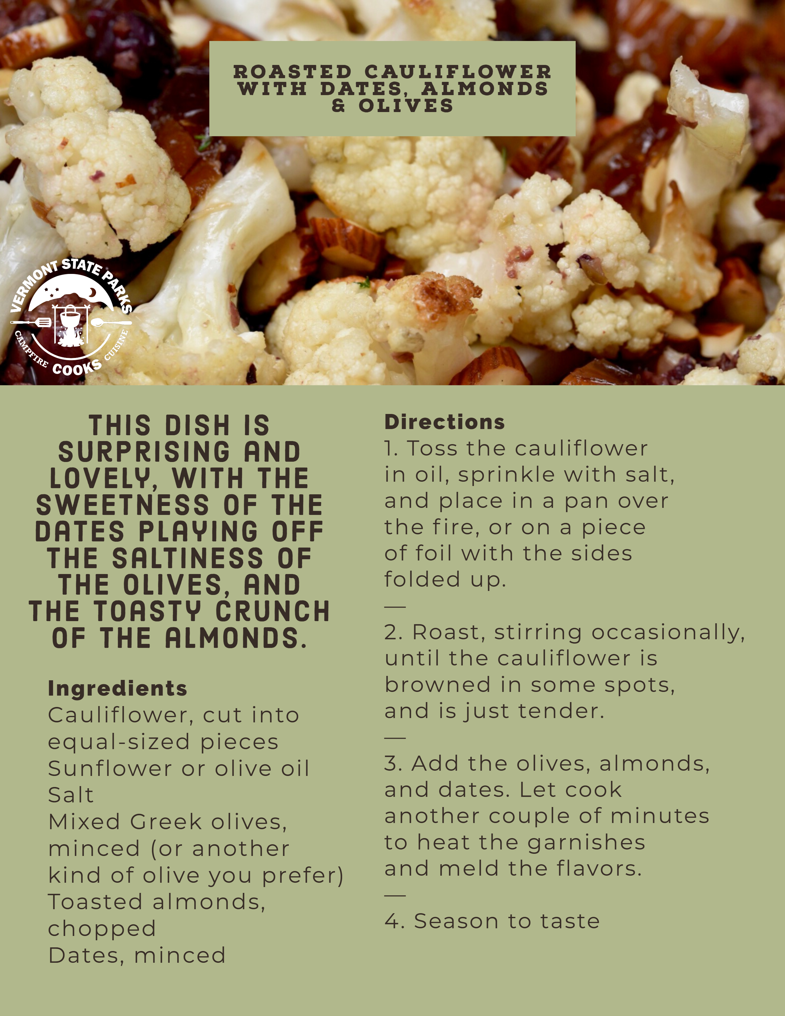 Roasted Cauliflower with Dates, Almonds & Olives